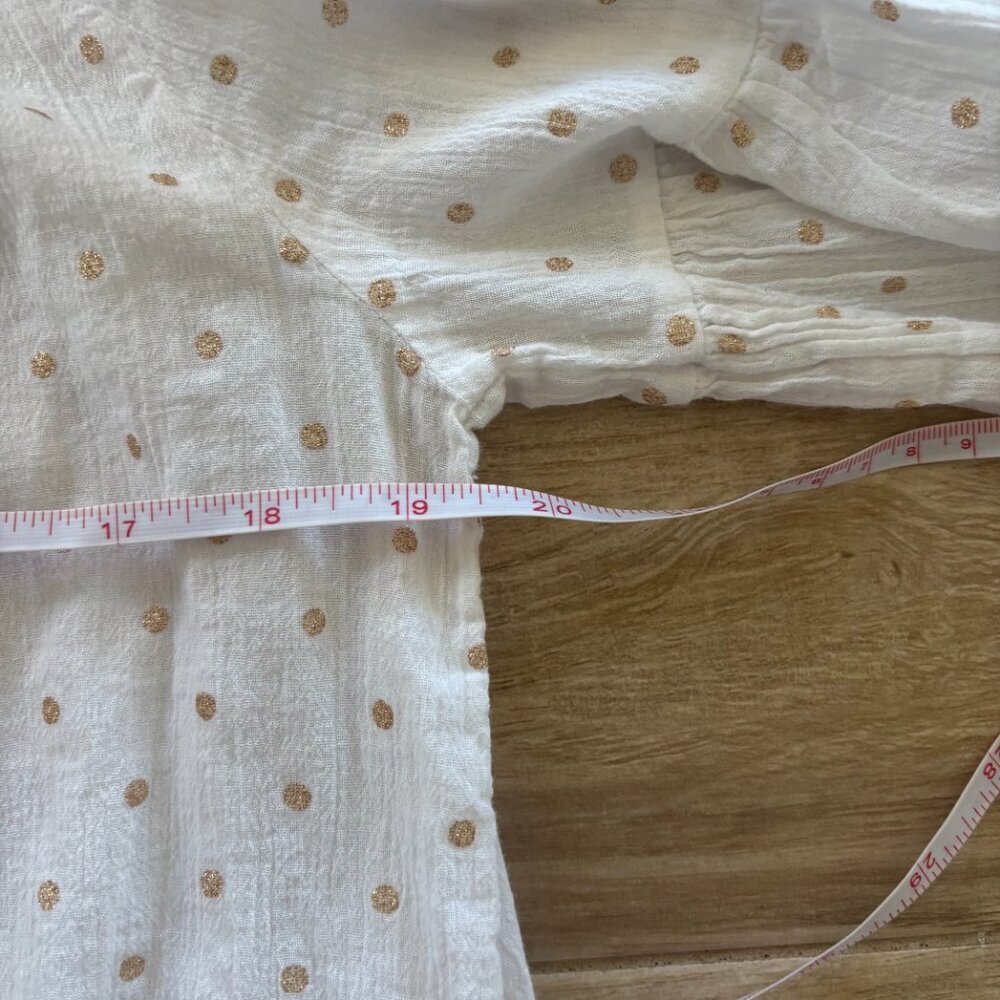 Boden Tilda Glitter Top Womens 10 White Gold Dots Fluted Sleeve Lace Boho Spring - Picture 11 of 11